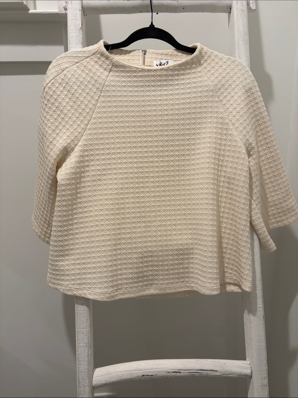 Who What Wear Cream Textured Short-Sleeve Tunic